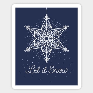 Let it Snow Christmas white snowflake illustration. Hand-drawn macrame snowflake trendy illustration. Magnet